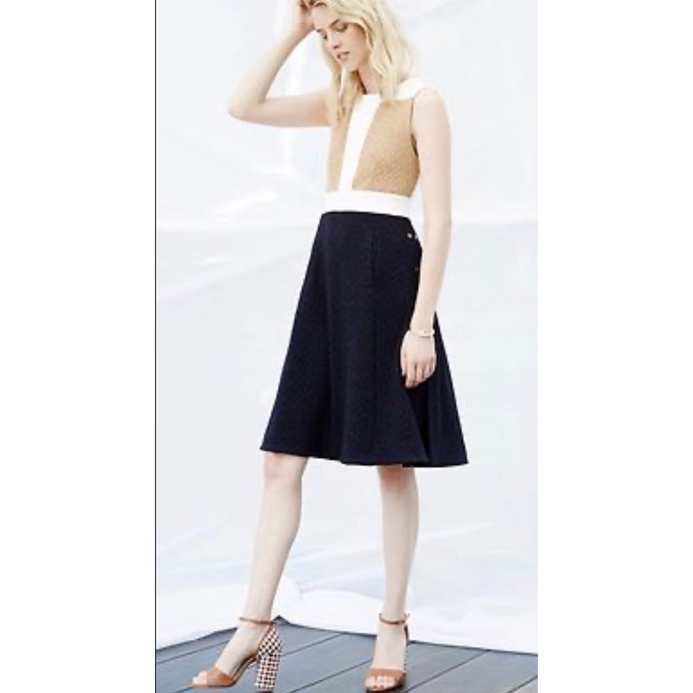 Maeve Anthropologie Colorblock Textured Knit‎ Dress – Tan Cream Navy Mod Size 4